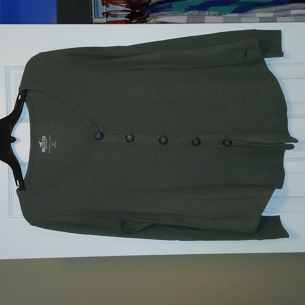 Hollister Olive Long Sleeve Button Up Top Women's Large